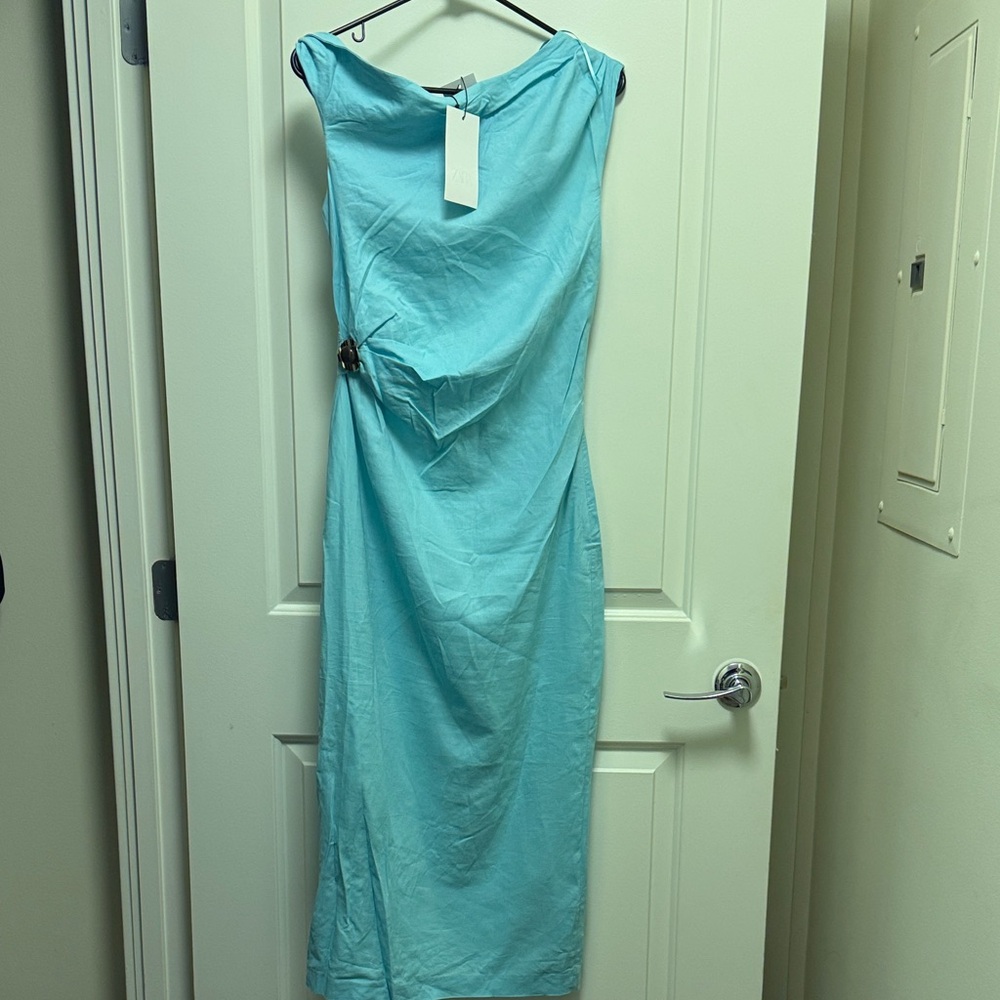 Elegant Blue Sleeveless Dress-Zara